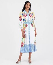 T Tahari Printed 3/4‑Sleeve Midi Shirt Dress 6 Porto Garden NWT $178