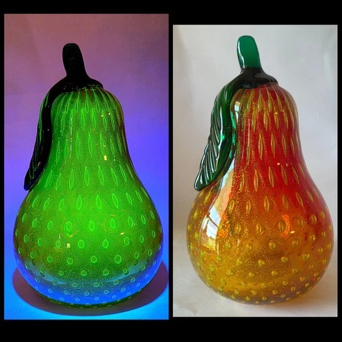 Vintage Murano Vaseline Glass Bullicante Pear GLOWS 6.5"