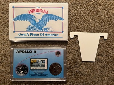 Apollo 11 Man On The Moon Stamp & Eisenhower Dollar Americana Series Coin Set