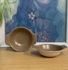 Two vintage Poole Pottery Twintone eared bowls in the Mushroom 1950s / 60s