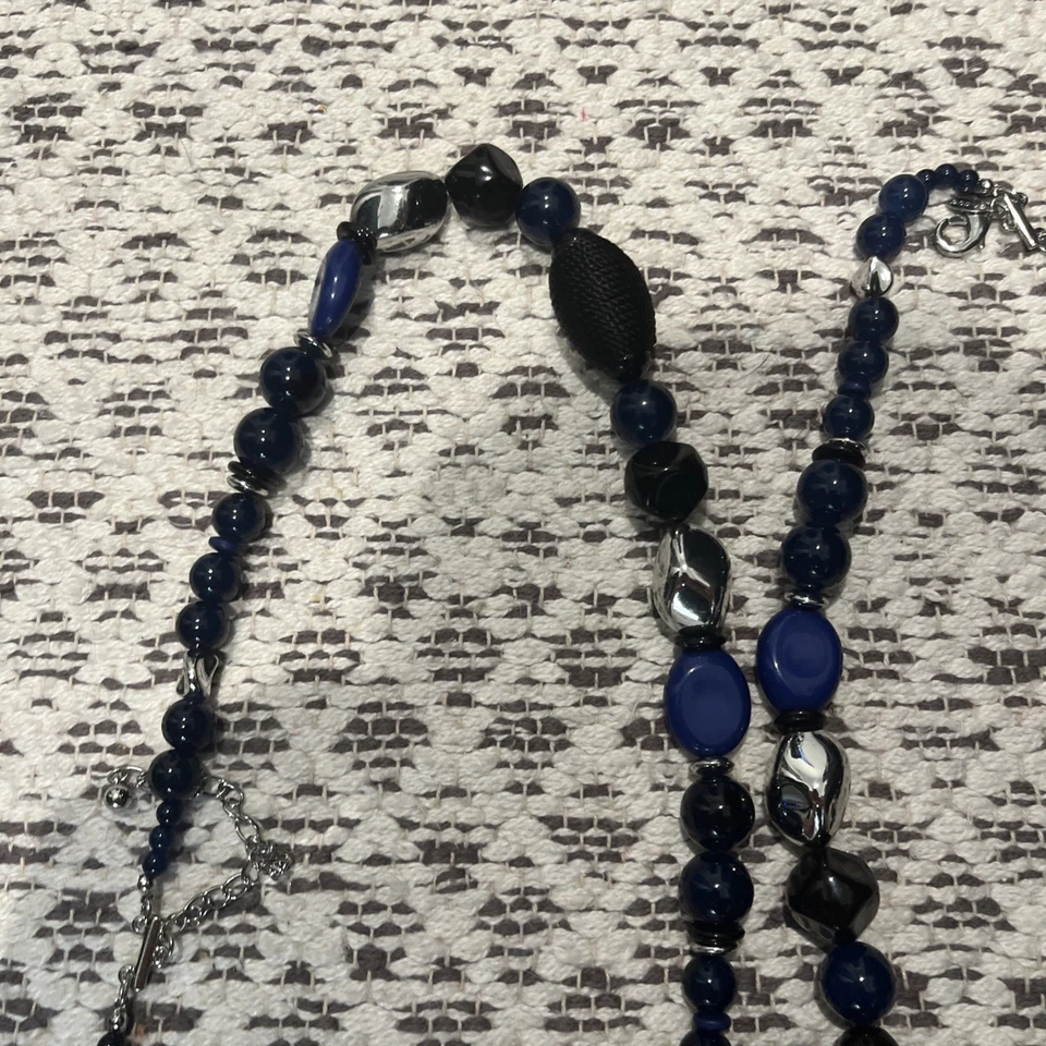 Two Chico's 34” Necklace Chunky Blue & Black Beads and Bracelets! - Image 4 of 4