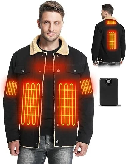 Mens Heated Jacket Fleece Lining Coat With 16000mAh Battery, Heated Jackets for