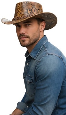 Echtleder Buschhut Schlangenmuster australischer Stil burmesische Python Cowboy Cowgirl