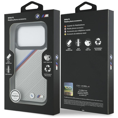 BMW M Tricolor Metal Logo Case with MagSafe for iPhone 17 Pro 6.3'' Grey