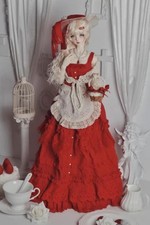 1/3 Red Dress Hat Necklace Flower Basket Apron Coat Shawl Fit BJD