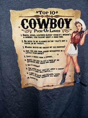 Top 10 Cowboy Pickup Lines T Shirt Adult 2XL XXL Blue The Duck Co Funny Graphic