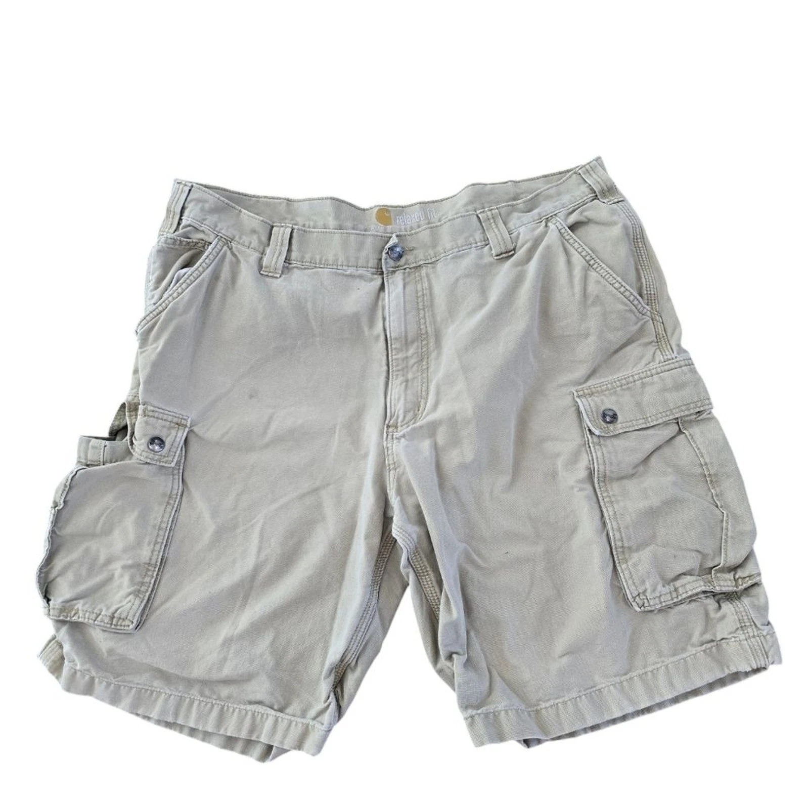 Vintage Carhartt Mens 42 Distressed Relaxed Fit Baggy Cargo Shorts Beige Cotton