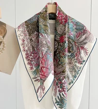 Pure 14 Momme Silk Wrap Scarf Bandanna Red Jungle Print Square Shawl 88X88cm new