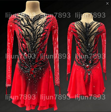 Ice skating dress Competition Figure Skating Twirling Costume red dyeing