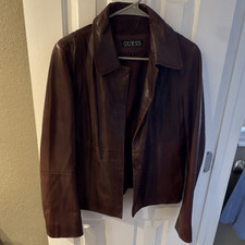 Vintage GUESS 100% Genuine Leather Brown Jack...