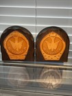 Vintage Religious Wood & Leather Book Ends Holy Spirit Symbol Dove He Touched Me — photo 10