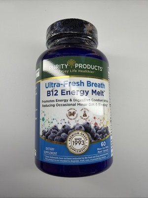 Purity Products B-12 Energy Ultra Fresh Breath Blue Ice Mint Melt 60 Tablets New