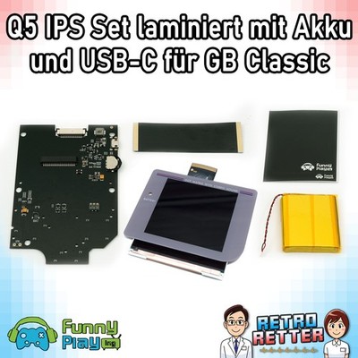 FunnyPlaying Q5 IPS LCD Set + Akku + USB-C GameBoy Classic Kit Display Screen