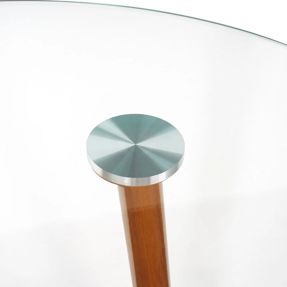 80cm Round Glass Dining Table with Metal Walnut Legs Patio Garden Table - image 4 of 4