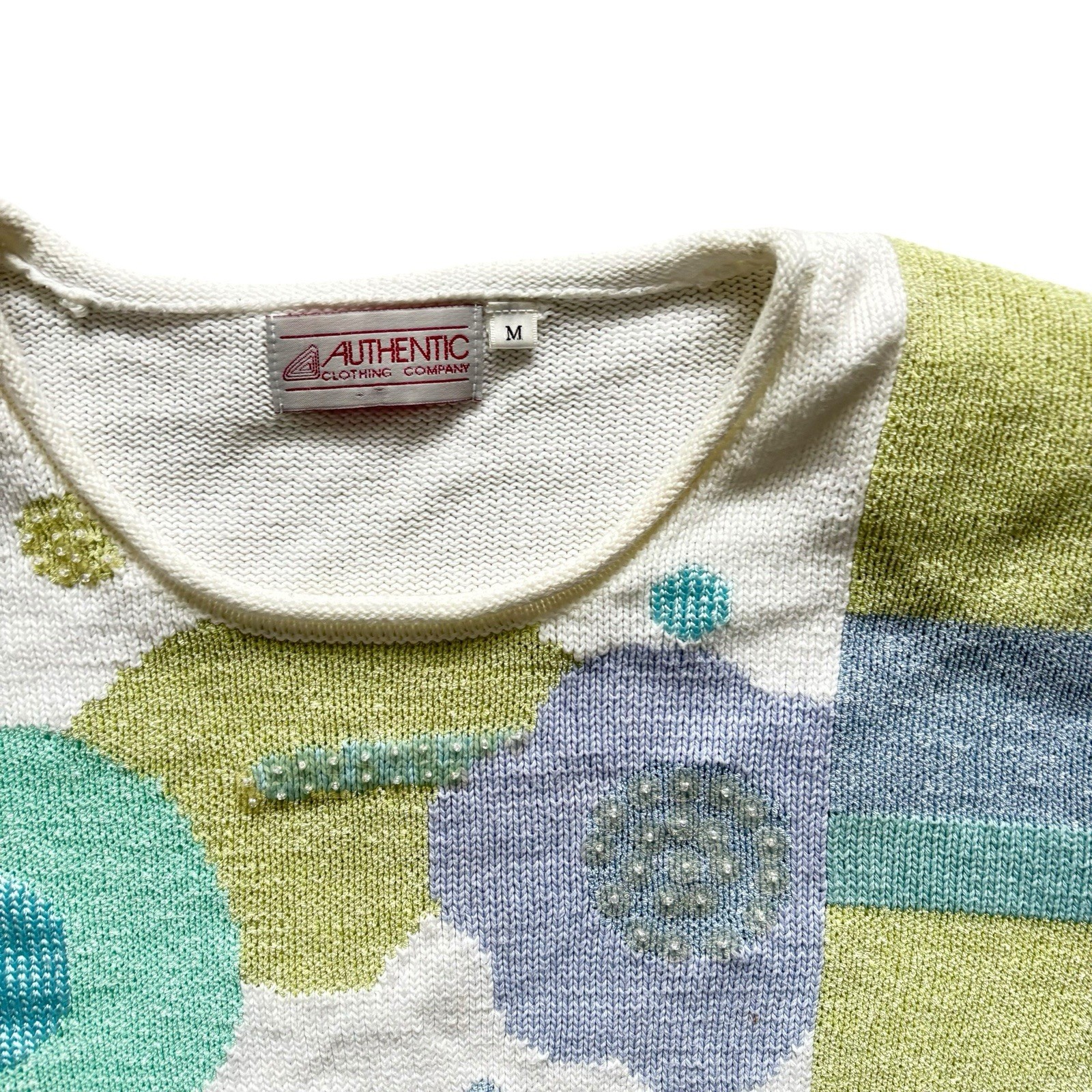 Womens Vintage 80s Jumper Patterned Colour Block Crew Neck Retro Indie Boho 12 image 3