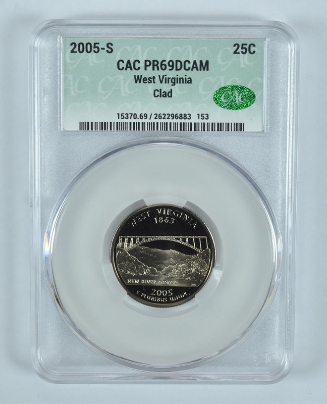 2005-S Washington State Quarter West Virginia CLAD PR69 DCAM CAC CACg *8596