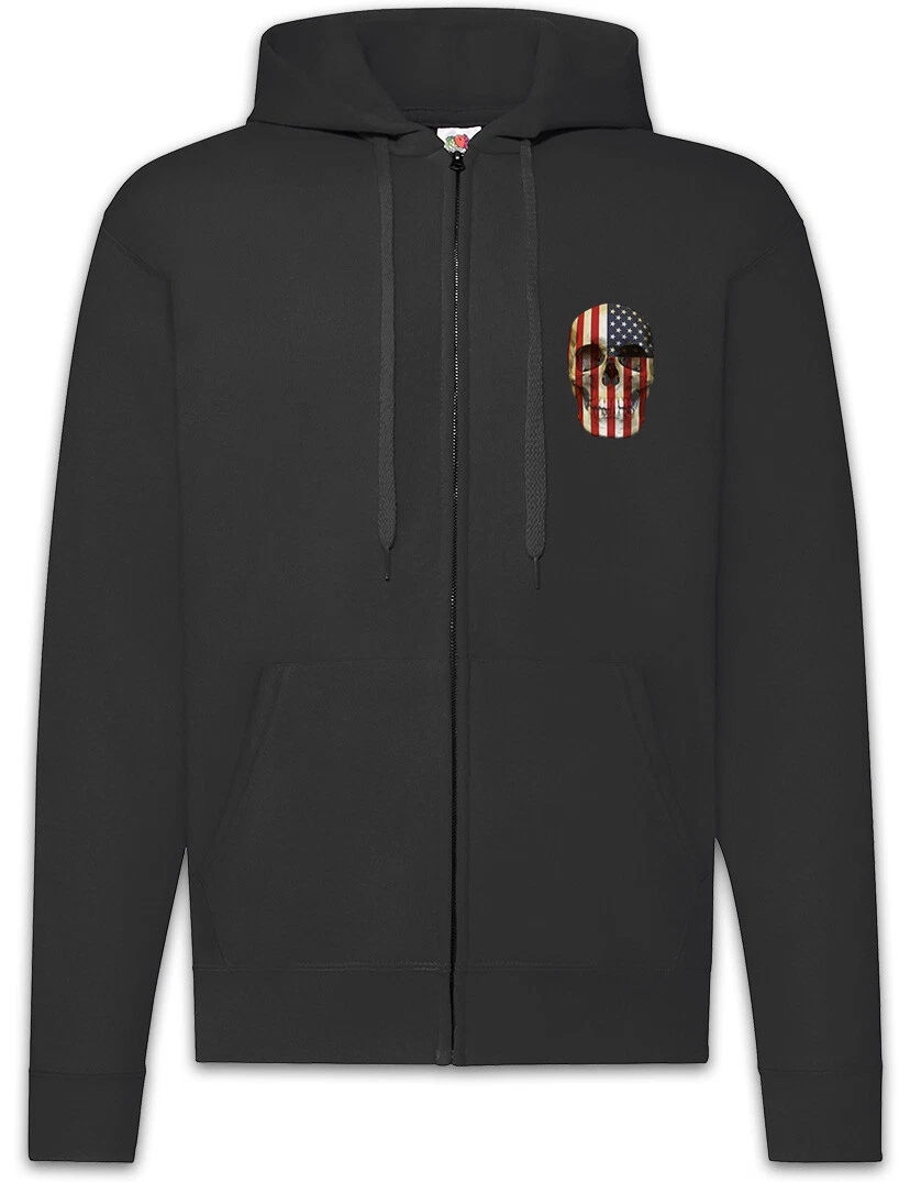 USA Stars & Stripes Skull Flag Zipper Hoodie United States Banner Us