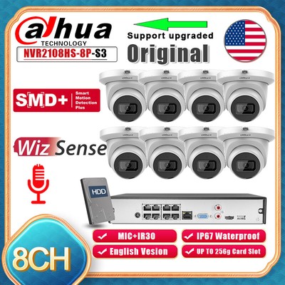 Dahua 8CH 8POE NVR MIC 4MP Wizsense SMD+ IR IP Camera Security Systems CCTV Lot