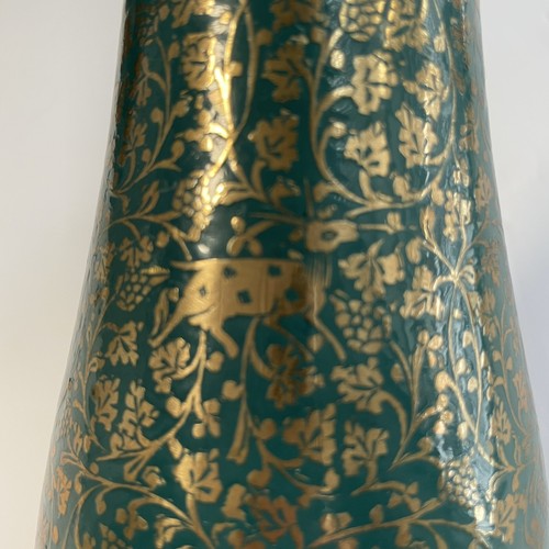 Vintage Brass and Enamel Etched Vase 10" Floral India 1950s - Picture 3 of 7