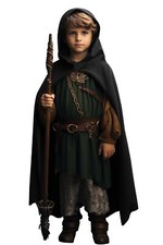 Black Renaissance Costume for Boys - Kids Medieval Cloak With Hood Halloween ...