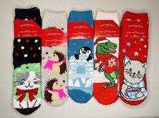 NWT Christmas Slipper Socks - Wondershop - 5 Pairs Cat, Hedgehog, TRex, Penguin