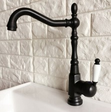 Black Kitchen Basin Faucet Swivel Spout Deck Mount 1 Handle/Hole Sink Mixer Taps