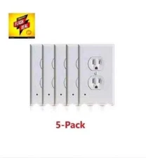 6 Pack Outlet Cover Built-In LED Night Light Bulbs Wall Plate Rounded Receptacle