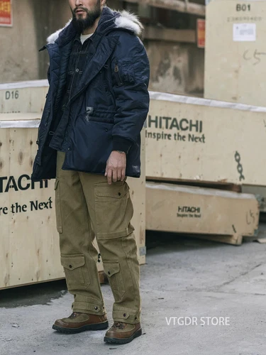 Parka Fliegerjacke dunkelblau kaltes Wetter Fellkapuze - Bild 6 von 31
