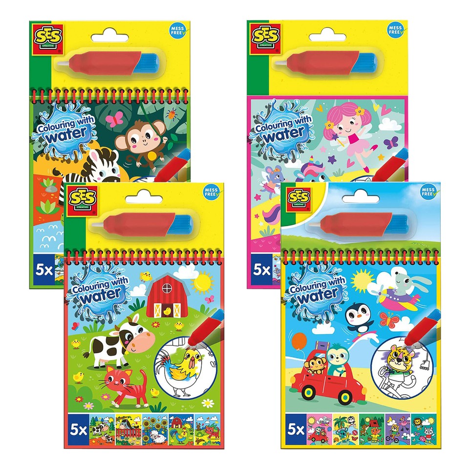 SES Creative Water Colouring Book Activities Refillable Pen Mess Free Reusable