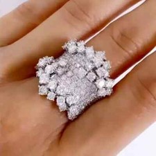 4Ct Round Lab Created Sapphire Cluster Flower Cocktail Ring 14k White Gold Over