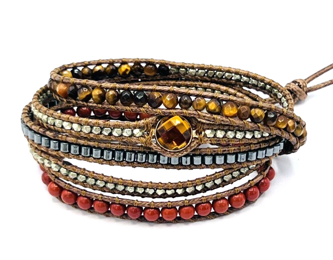 Grounding Root Chakra Multi Wrap Gemstone Bracelet - image 1