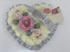 Heart Shape Silk Artificial Funeral Flowers Wreath Memorial Grave Tribute silver