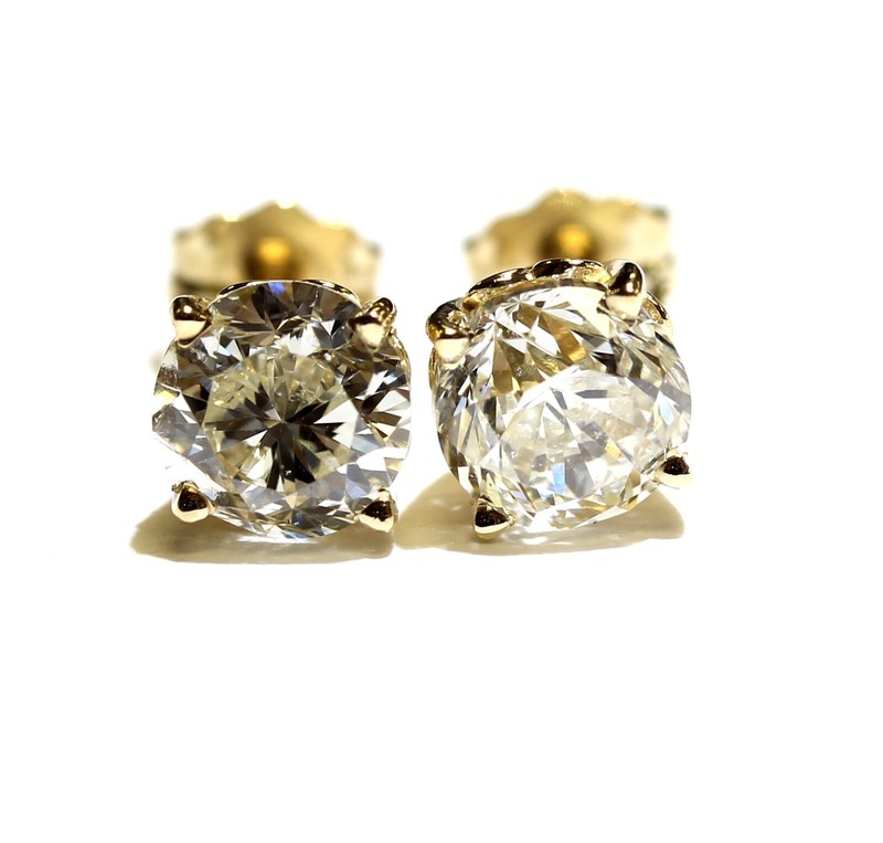New GIA 14k yellow gold 2.01ct SI2 J round diamond stud earrings Natural