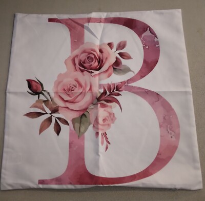 Pillow Cover Letter B and Roses Flowers Zipper Bottom 274132