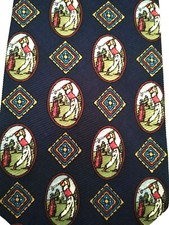 Burberry's of London Golf Tie Dark Blue Novelty 100% Silk Made in USA