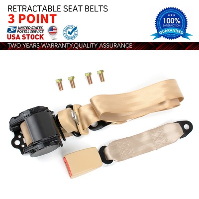1 Kit of 3 Point Universal Strap Retractable & Adjustable Safety Seat Belt Beige