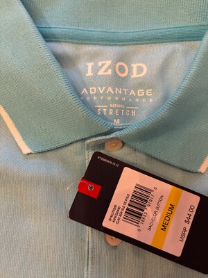 Medium, Izod, Aqua Blue, Classic-fit polo. Advantage Performance