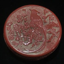Chinese Vintage Lacquerware Exquisite Flowers And Birds Powder Box Keepsake Box