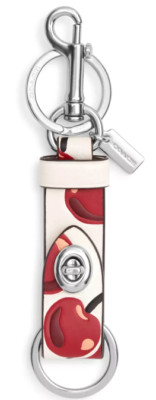 NWT Coach Trigger Snap Bag Charm CHERRY Cherries Print Keychain Key Ring CZ088