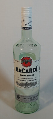 EMPTY Bacardí Superior White Rum Pre Washed Glass Bottle 1 LTR 12-3/4'' Tall