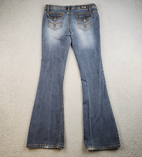 Womens/Jr's Size 7 Low Rise Slim Thigh Flap Pockets Y2k Gen Z Faded Denim Avril