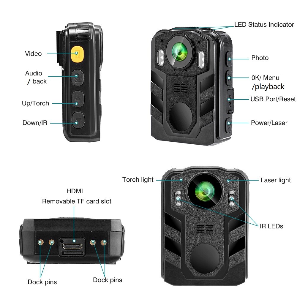 BOBLOV Body Mounted Camera 1296P Body Camera Audio & Video Recorder