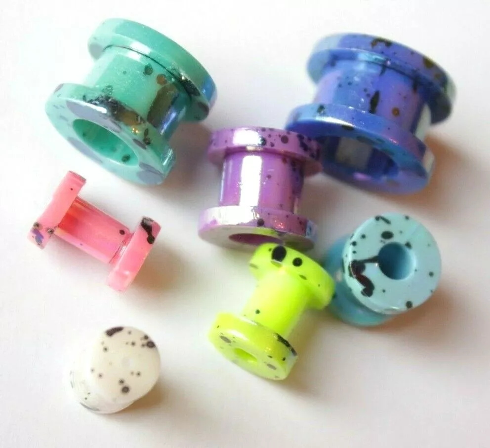 1pc 2 12mm AB Splatter Paint Screw Fit Acrylic Stretcher Earring