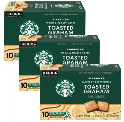3 Boxes Starbucks Toasted Graham Medium Roast Keurig Coffee Pods (10 K-cups X3)