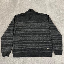 JOHN VARVATOS Sweater Mens XL Gray Striped Merino Wool Cowl Pullover Converse