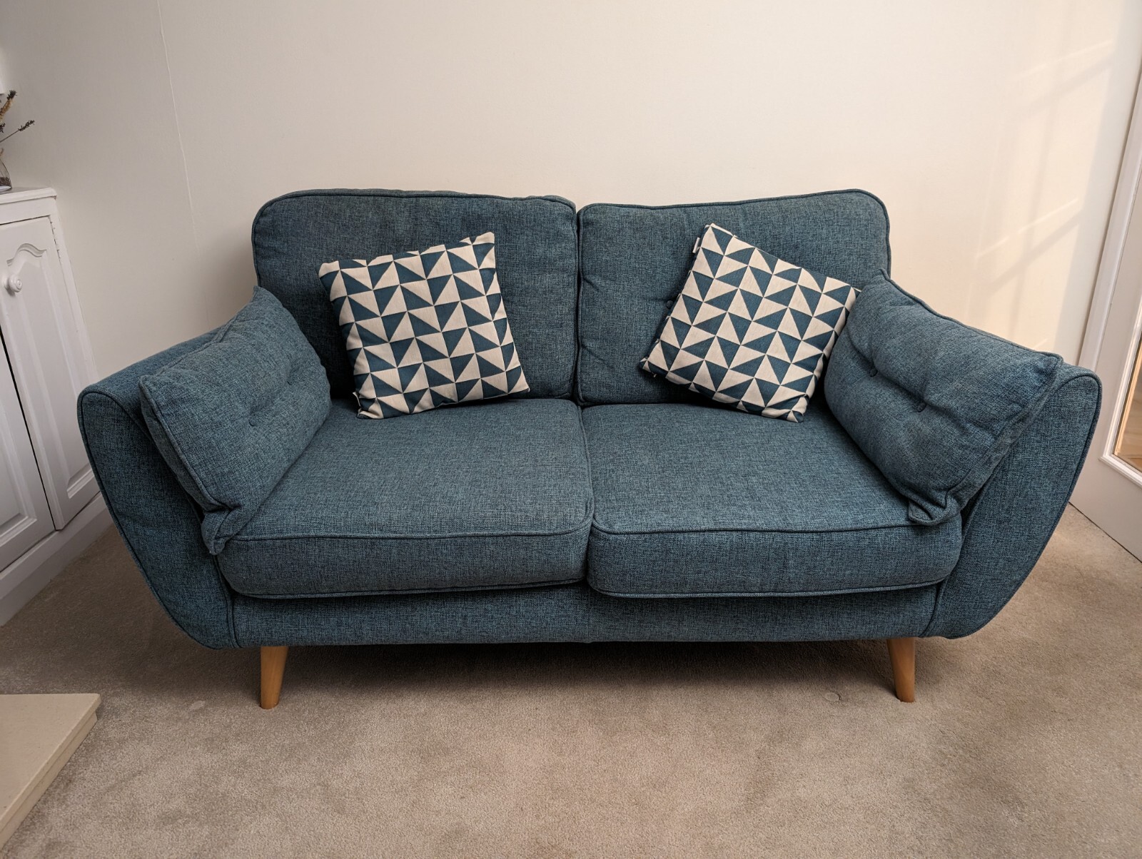 DFS French Connection Zinc Blue 3 & 2 Seater Sofas + Footstool and 4