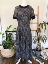 VTG 50s Nelly Don Blue Purple Day Dress w/ Knit Collar 27" Waist