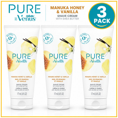 PURE by Gillette Venus Shaving Cream Manuka Honey & Vanilla 6oz - (3-PACK)