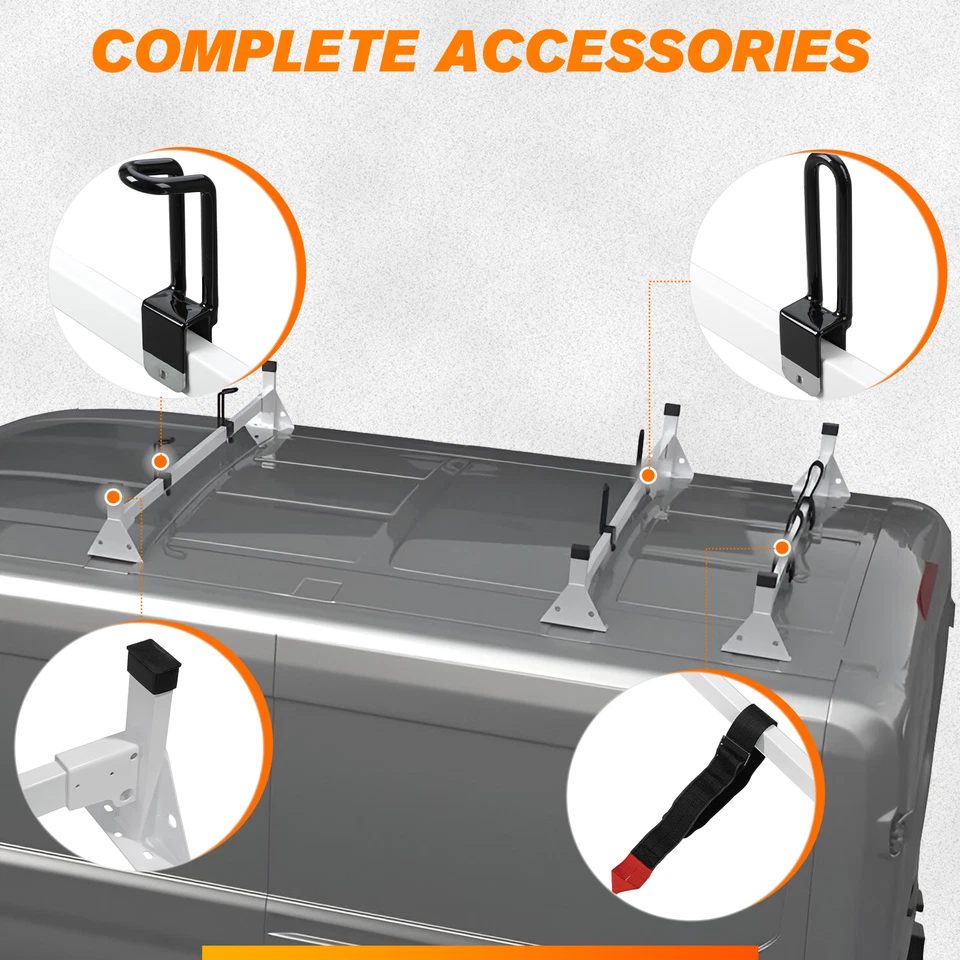 Baca de techo de acero para Mercedes-benz Metris, portaescaleras de furgoneta de carga, 3 bares blanca Foto 3 de 4