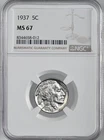 1937-P  5C BUFFALO NICKEL  "PHILADELPHIA MINT"   NGC MS67 #8344658-012